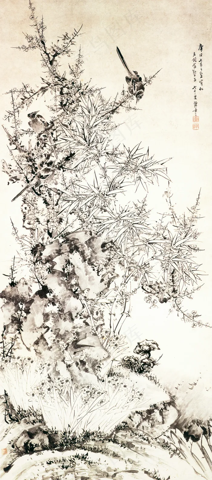竹石梅鹊图 花鸟画 中国古画_03...