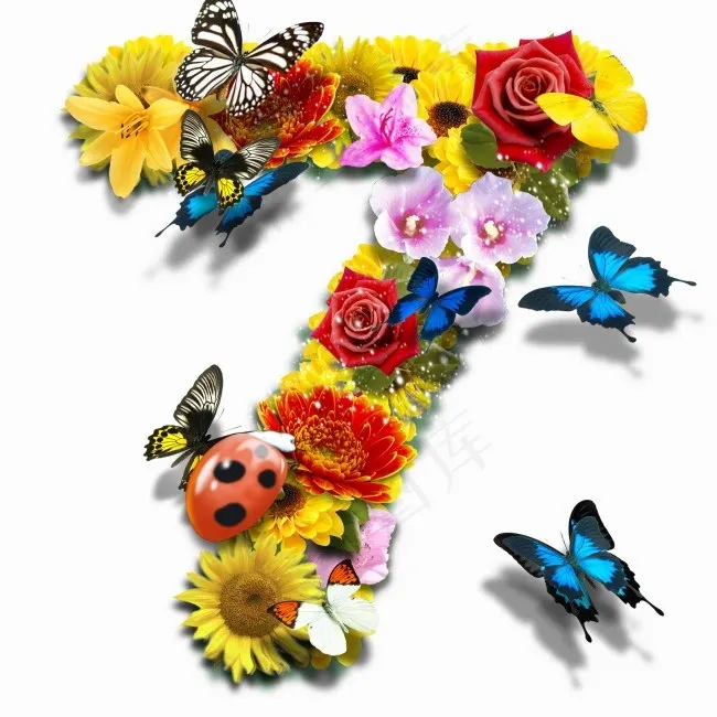 PSD花朵合成数字7psd模版下载