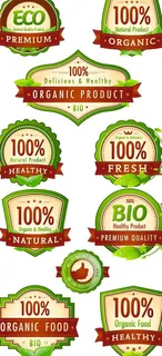 天然健康产品标签矢量图 AI