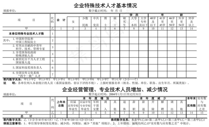 企业特殊技术人才基本情况表