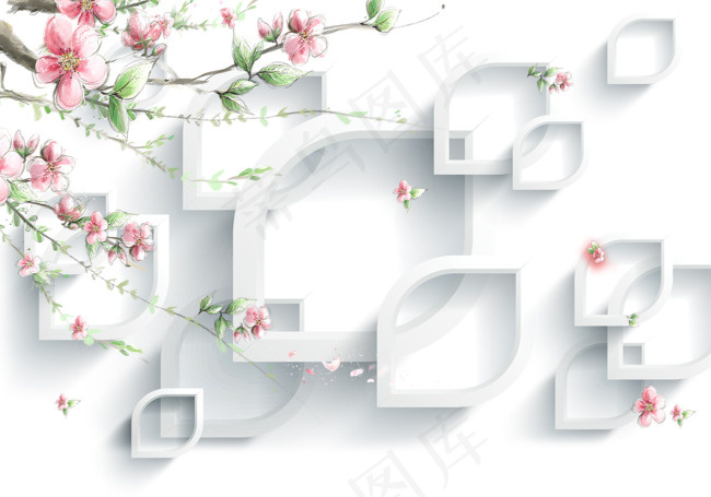 3D桃花psd模版下载