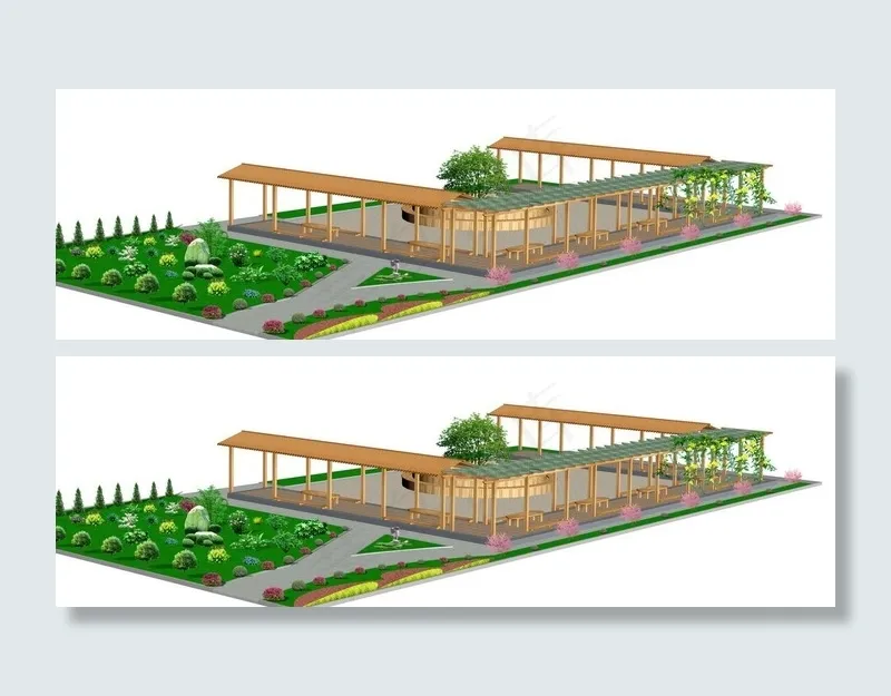 防腐木花架走廊 庭院景观图片(4000X1512(DPI:72))psd模版下载