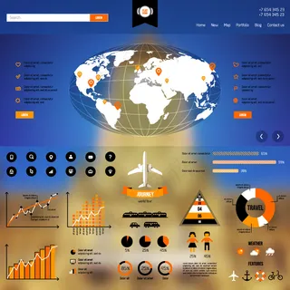 精美世界地图与图表矢量素材