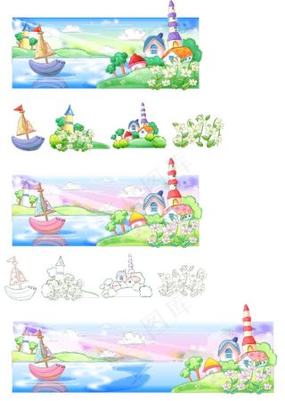 手绘风格的夏日风情系列矢量素材1