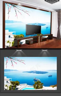 蓝天大海背景电视背景墙