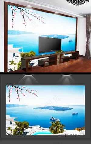 蓝天大海背景电视背景墙