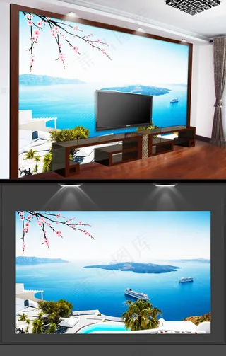 蓝天大海背景电视背景墙