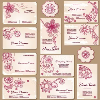 手绘古典花纹花朵卡片名片设计矢量素材