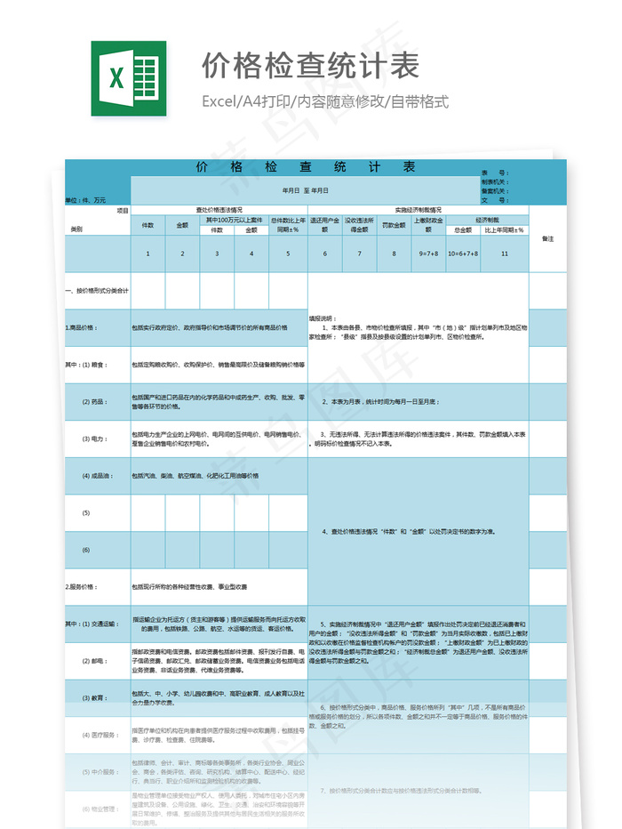 价格检查统计表