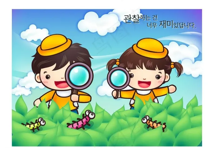小孩拿放大镜图片ai矢量模版下载