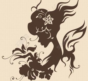 梦幻花纹女孩剪影图片