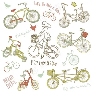 老式自行车和一个漂亮的女孩骑自行车