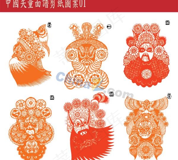 中国脸谱剪纸矢量图ai矢量模版下载