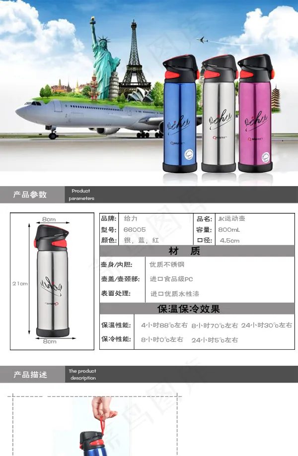 百货类目保温杯详情页PSD格式psd模版下载