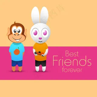 情人节快乐的概念与兔和背景的猴子