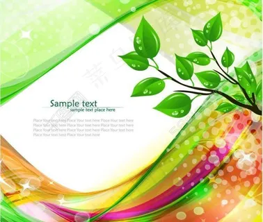 绿色环保动感线条背景 绿叶 水滴 水珠图片