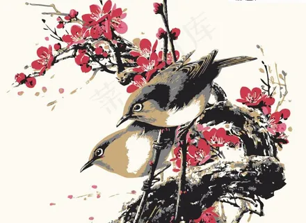 小鸟梅花图工笔画 小鸟梅花图工笔画