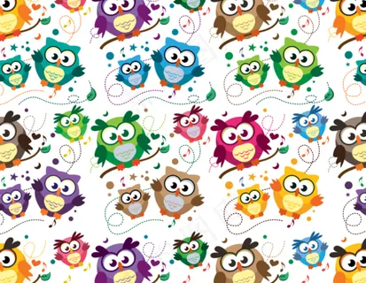 无缝可爱卡通猫头鹰背景矢量素材图片