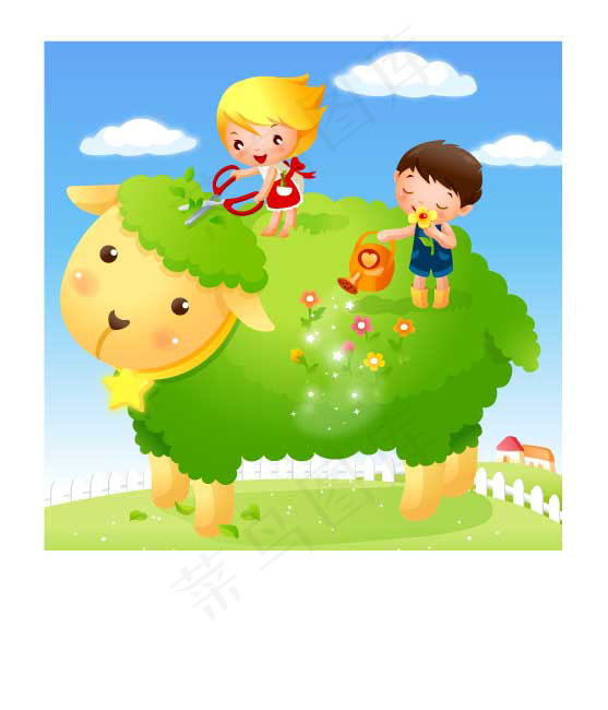 浇花植树的孩子