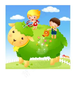 浇花植树的孩子