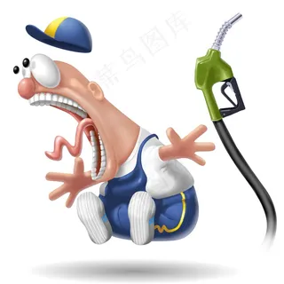 加油枪与夸张表情的卡通人物图片