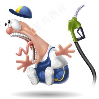 加油枪与夸张表情的卡通人物图片