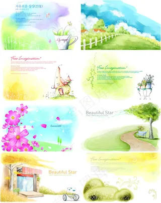 淡彩水墨风景背景