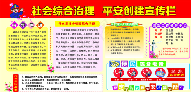 综合整治平安创建宣传栏图片cdr矢量模版下载