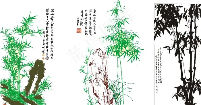 竹子山水画图片cdr矢量模版下载