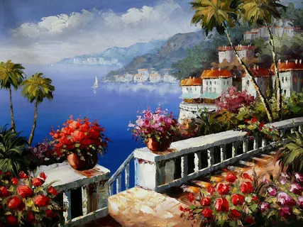 欧式地中海油画风景 欧式地中海油画风景