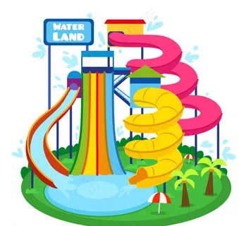 卡通水上乐园插画图片