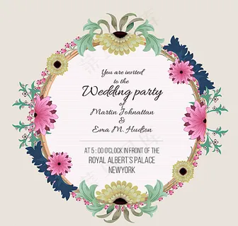 彩色花卉婚礼邀请卡图片