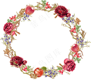 手绘鲜花果实设计元素素材