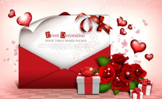 爱心信封玫瑰花PSD素材