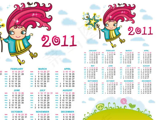 2011手绘卡通年历矢量素材eps,ai矢量模版下载