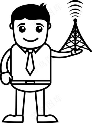 人与电视塔-矢量插画