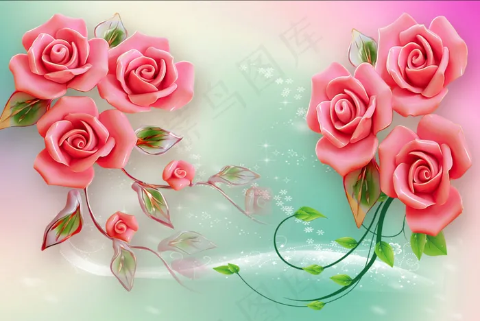 梦幻玫瑰3D背景墙