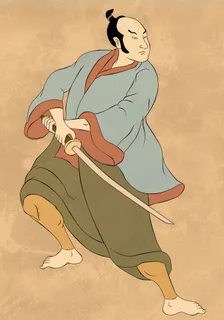 武士与武士刀剑战斗姿态