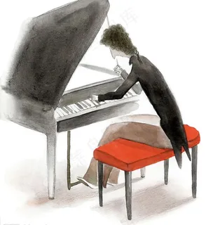 淡彩卡通——弹钢琴的音乐家图片
