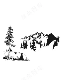 山脉素材手绘山脉风景树木