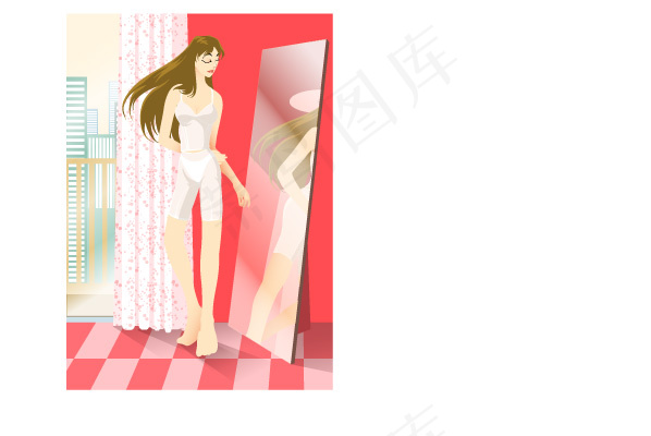 照镜子的美女