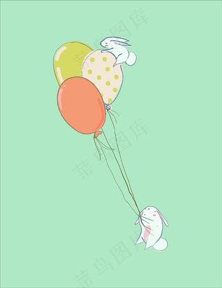 北欧儿童手绘兔子气球装饰画