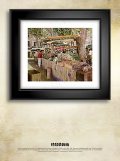 现代西方菜市场风景油画装饰画无框画...