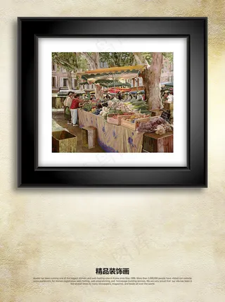 现代西方菜市场风景油画装饰画无框画...