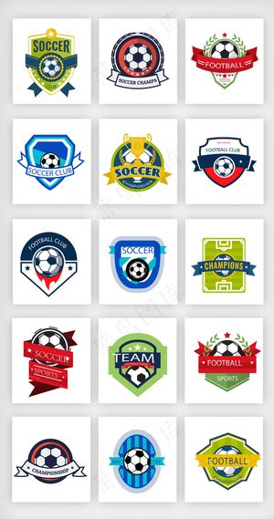 世界杯扁平化精致足球标签矢量素材