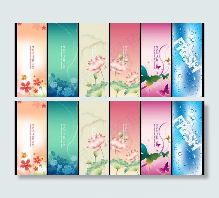 春天花纹展板背景一组图片ai矢量模版下载