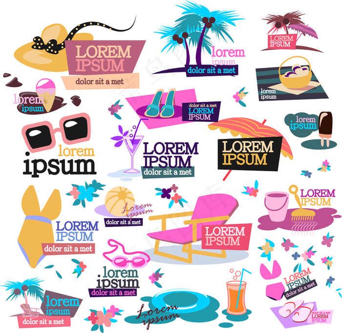 夏日海滩主题素材12-矢量素材