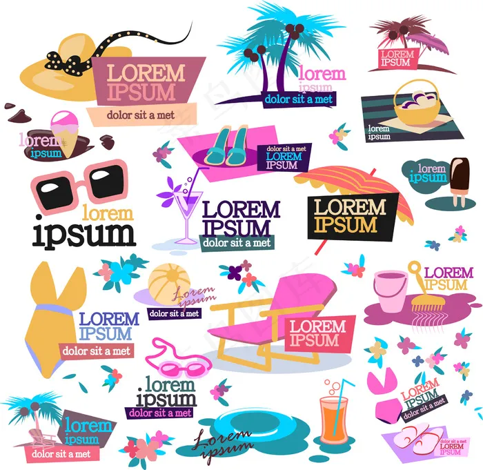 夏日海滩主题素材12-矢量素材eps,ai矢量模版下载