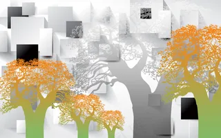 现代唯美简约3D抽象树木立体砖块背...