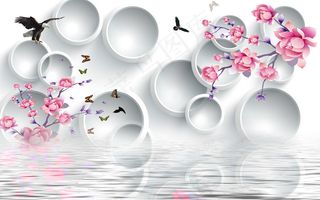 3D阴影圆形浪漫倒影玫瑰背景墙